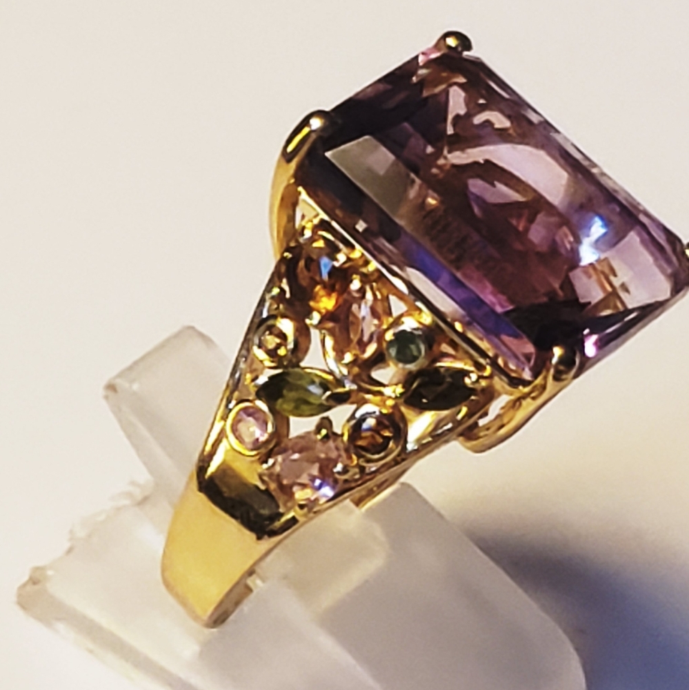 NWT Genuine Radiant Cut African Amethyst and Multi-Tourmaline 12.15 ctw Size 9 - Picture 7 of 14